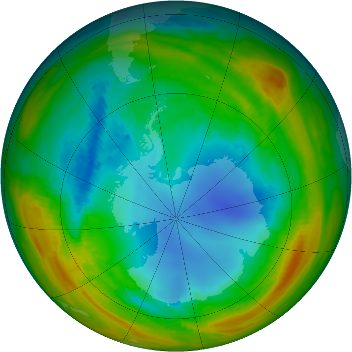 Antarctic ozone map for 10 August 1986